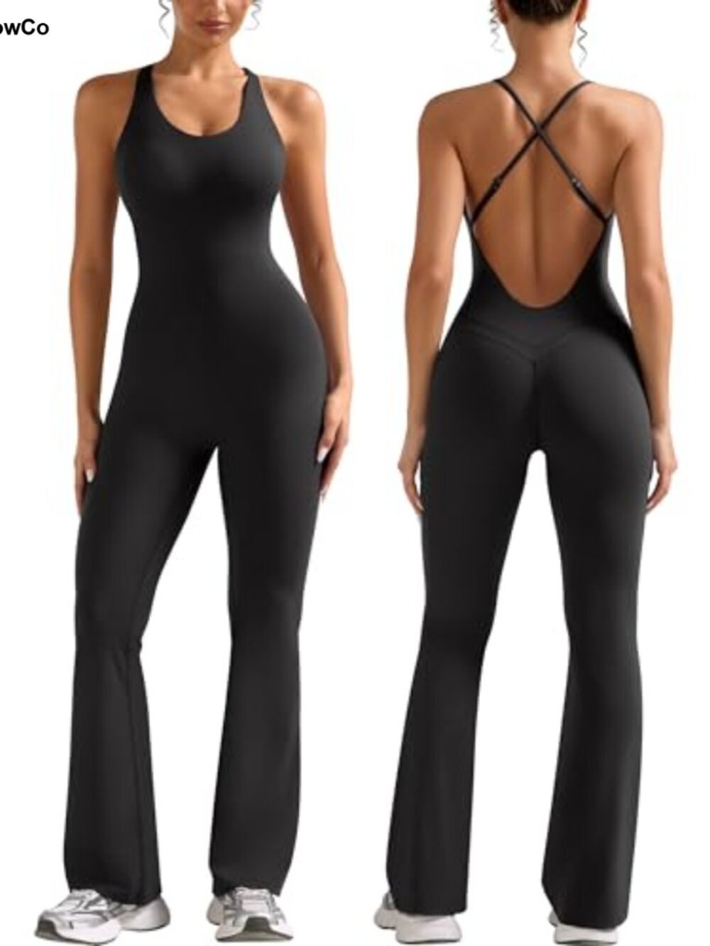 Flare Workout Jumpsuit Backless One Piece Gym Romper